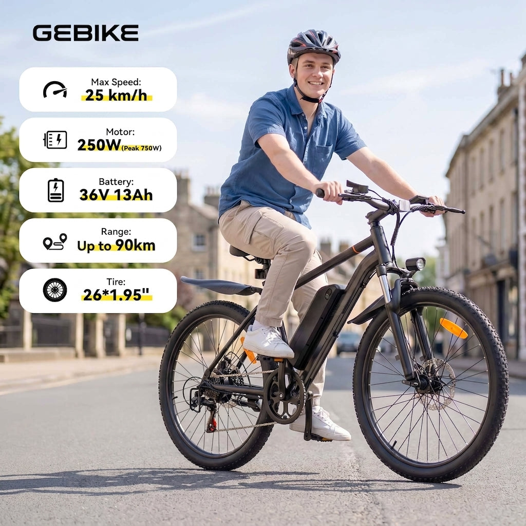 GEBIKE Global G02 Hybrid Electric Bike 36V 13Ah Battery Up to 90km Range
